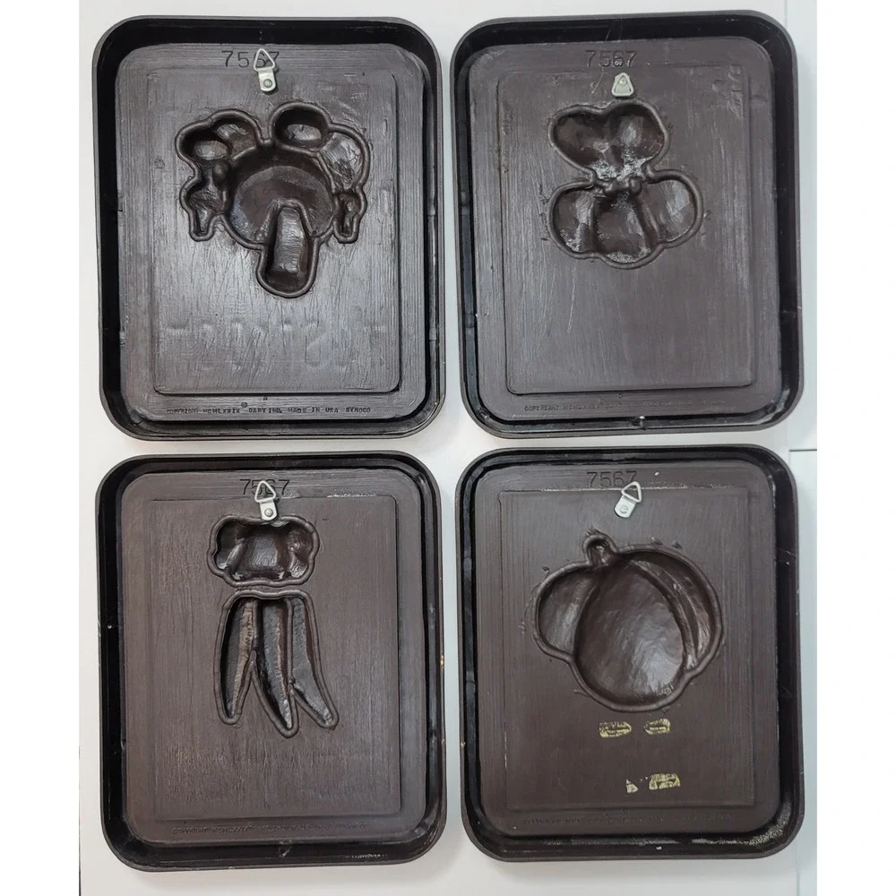Vtg 1979 Syroco‎ Vegetable Wall Plaques 4pc Mushroom Radish Carrot Eggplant 7567